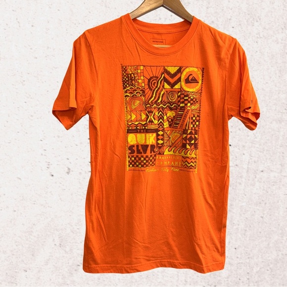 Quiksilver Orange Short Sleeve Tee with Graphic Design - Picture 1 of 3